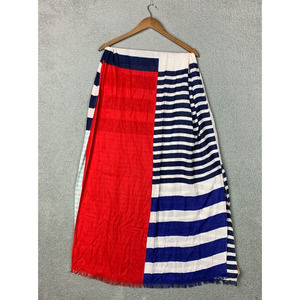 Kate Spade Women's Scarf Wrap Fraying Colorblock Striped Blue Red White Viscose